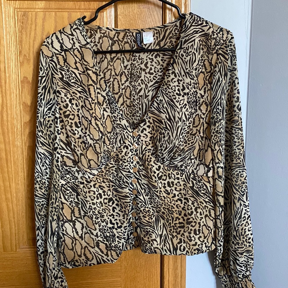 Animal Print Long Sleeve Blouse
